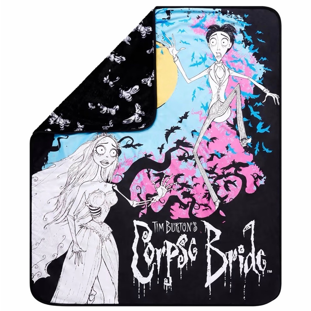 Spencer's Tim Burton's Corpse Bride Fleece Blanket Faux Fur Back 50 x 60 NEW